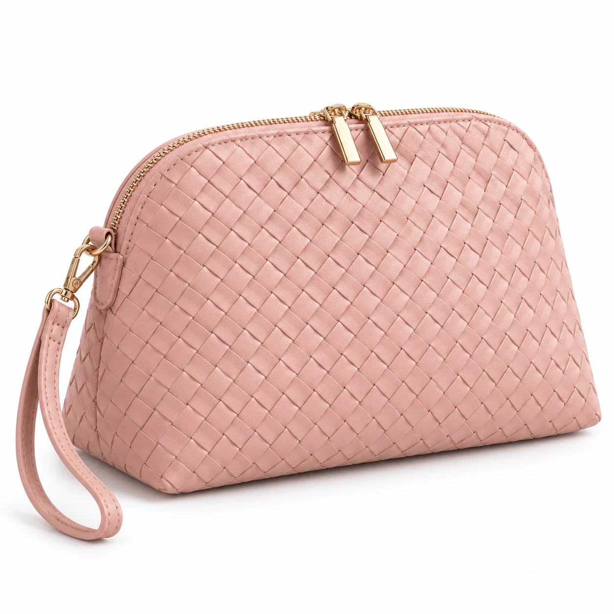Blush Basket-Weave Cosmetic Pouch