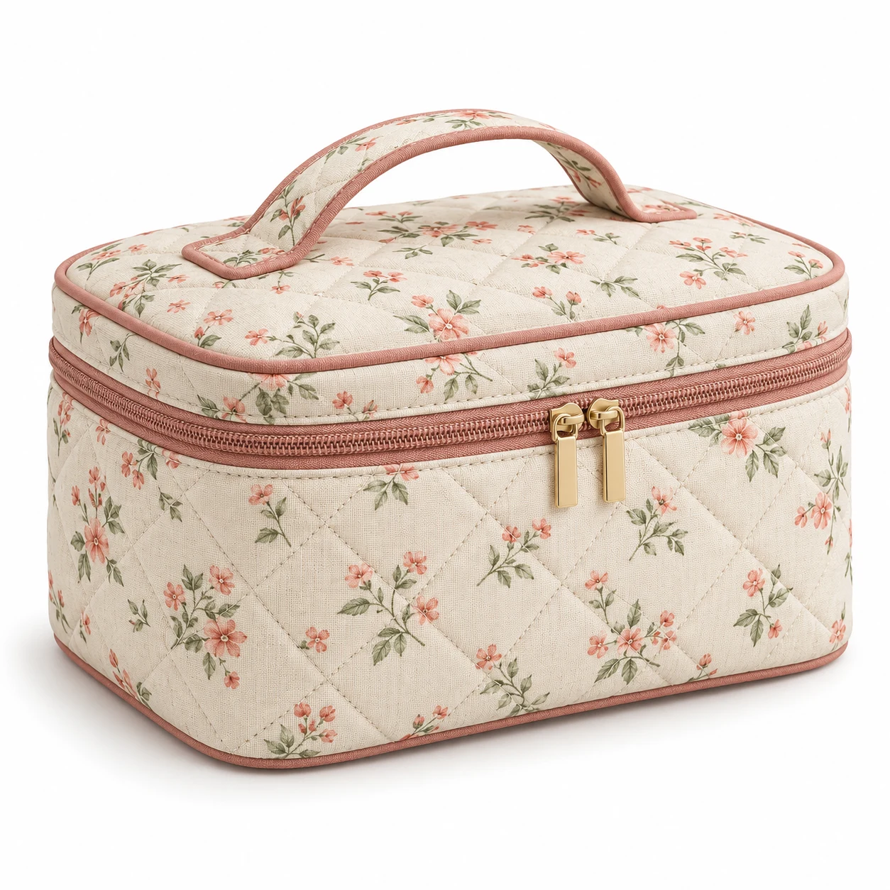 Floral Quilted Cosmetic Train Case