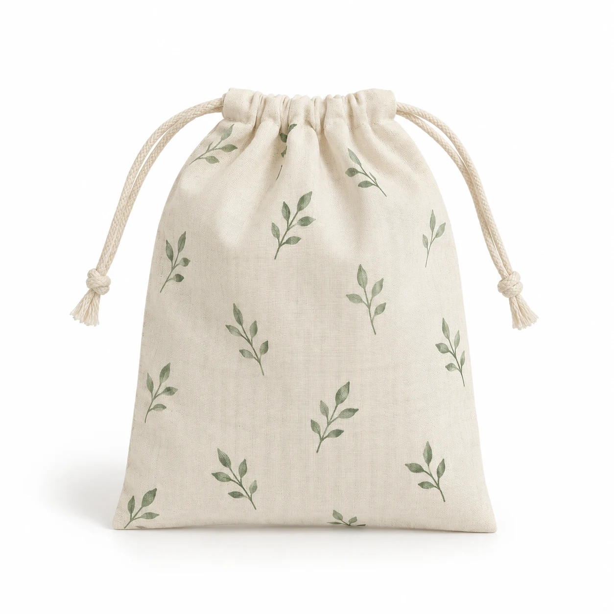 Leaf Print Drawstring Gift Bag