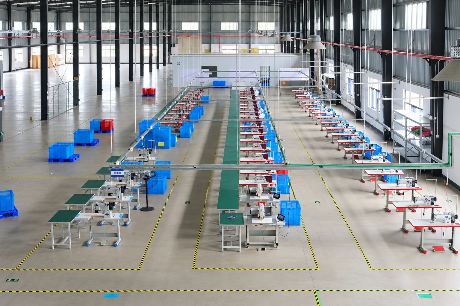 Overview of sewing production lines and workstations